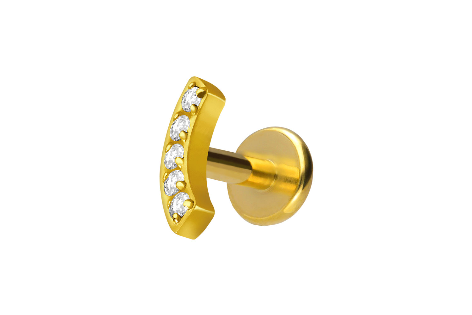 Titan Labret Piercing mit Innengewinde BOGEN + 5 KRISTALLE